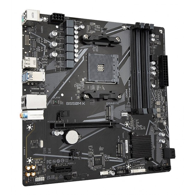 GIGABYTE B550M K Motherboard - AMD Ryzen 5000 CPUs, up to 4733MHz DDR4, 1xPCIe 4.0 + 1xPCIe 3.0 M.2, 1GbE LAN, USB 3.2 Gen 1 GIGABYTE B550M K Motherboard - AMD Ryzen 5000 CPUs, up to 4733MHz DDR4, 1xPCIe 4.0 + 1xPCIe 3.0 M.2, 1GbE LAN, USB 3.2 Gen 1