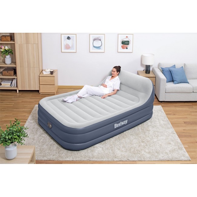 Bestway Tritech SleekFlow Headboard Air Mattress Queen with Built-in AC Pump and Antimicrobial Coating 2.26 m x 1.52 m x 84 cm