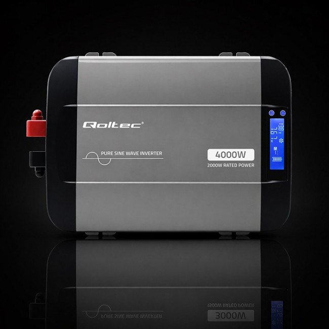 Qoltec Przetwornica napięcia Pure Sine Wave | 12V na 230V | 2000/4000W | LCD | USB | USB-C | Kompatybilna z LiFePO4 GEL AGM