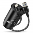 Car charger 2 X USB 12W black + cable USB-C 1m