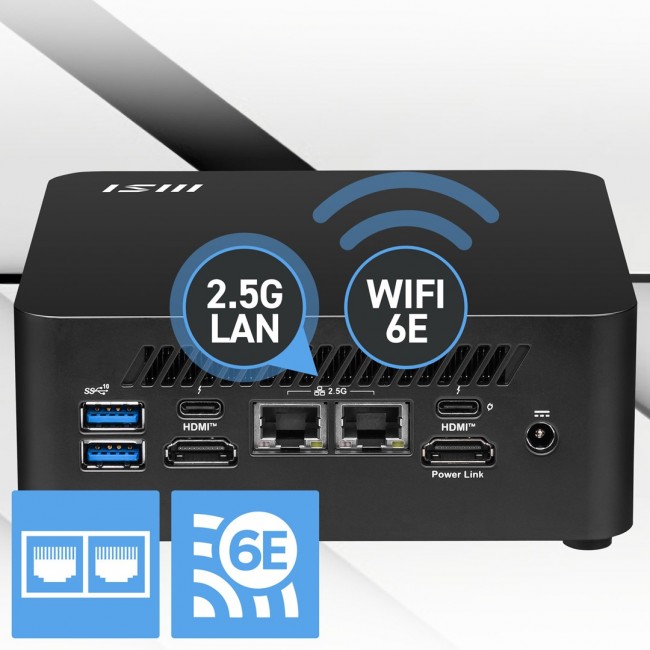 MSI Cubi NUC 1M Intel Core 3 100U (14th Gen - Series 1) Barebone, NUC, SFF, Mini Computer, HTPC, (NO RAM, NO Storage, NO OS), Intel Graphics/DDR5/Dual ThunderBolt 4/Dual HDMI/Dual LAN/WiFi 6E/BT 5.3/VESA - NUC 1M i3 100U BB