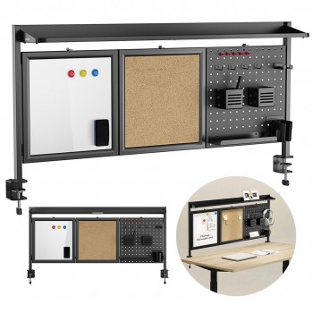 Ergo Office desk divider/organizer, max. load 10kg, white and cork board, width 1250mm, black, ER-300 B