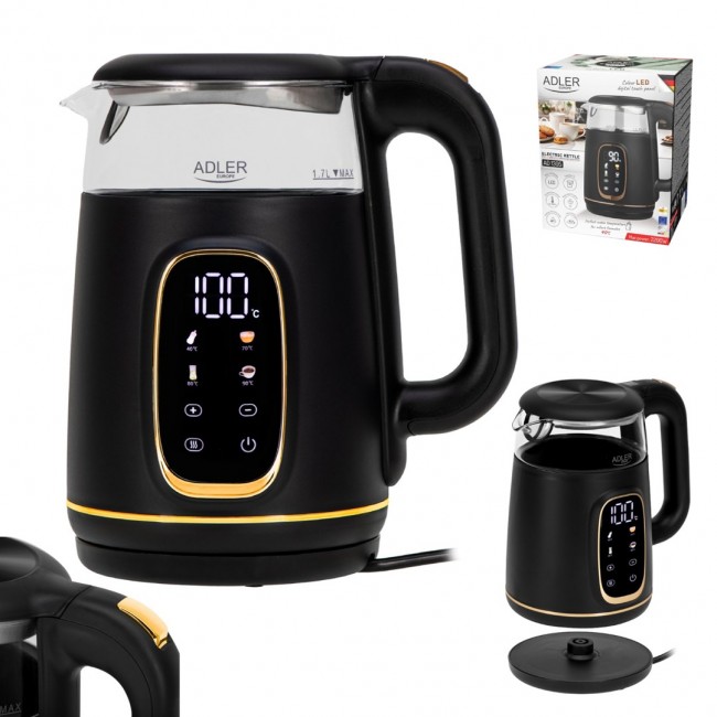 Adler D 1305 BG electric kettle 1.7 L 2200 W Black, Transparent, Gold Adler D 1305 BG electric kettle 1.7 L 2200 W Black, Transparent, Gold