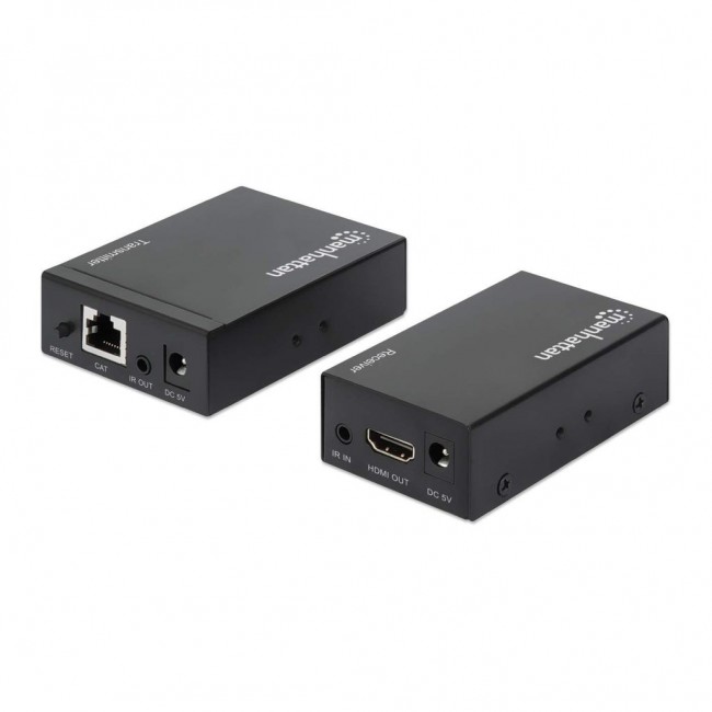 Manhattan HDMI 1080p over Ethernet Extender Kit, Up to 50m with Single Cat6 Cable, Tx & Rx Modules, IR Support, Three Year Warranty Manhattan HDMI 1080p over Ethernet Extender Kit, Up to 50m with Single Cat6 Cable, Tx & Rx Modules, IR Support, Three Year Warranty