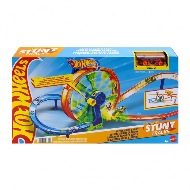 Hot Wheels Action Rapid Launch & Loop Playset with 1:64 Scale Die-Cast Toy Car, Crash & Track Set