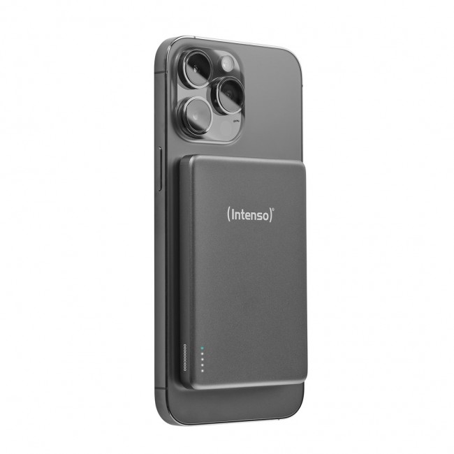 Intenso MW5000 Magnetic Power Bank 5000 mAh MagSafe Compatible, 15W Wireless Charging, 20W USB-C PD, Slim & Compact Tested in Germany Gray