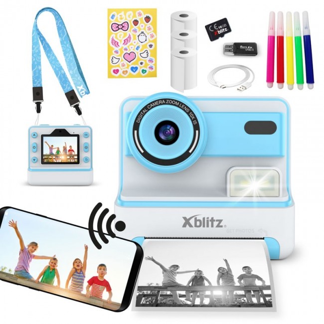 FLASH BLUE INSTANT CAMERA WITH THERMAL PRINTER FOR CHILDREN