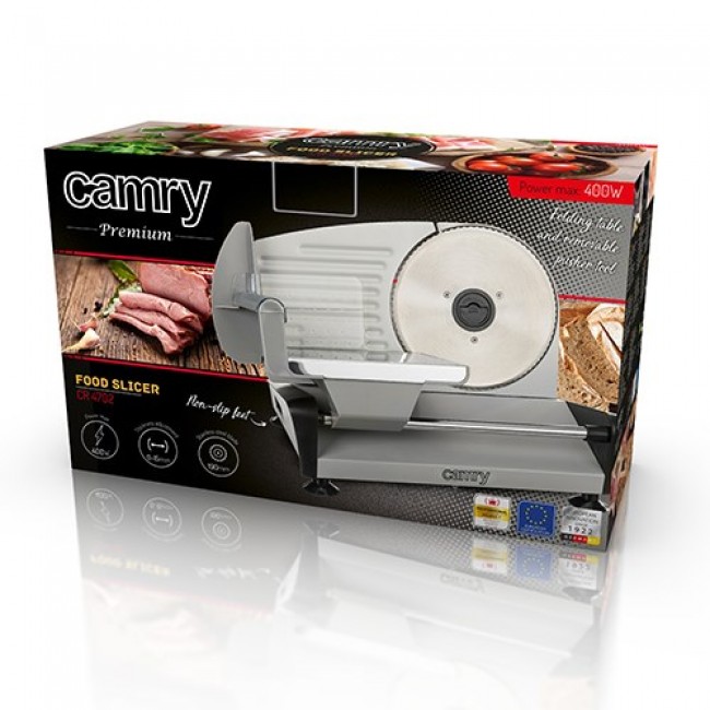 Camry Premium CR 4702 slicer Electric Black, Grey, Satin steel Stainless steel