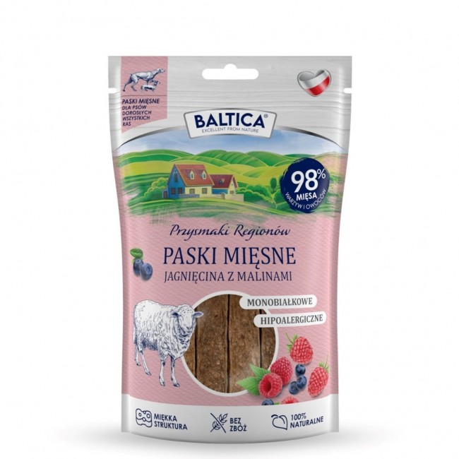 BALTICA Przysmaki Region w Meat Strips Lamb with Raspberries dog treat 90 g