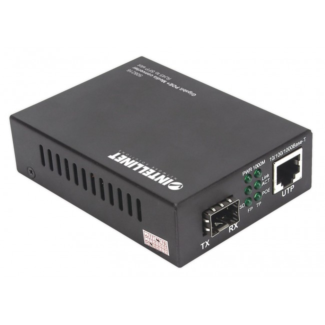 Intellinet Gigabit PoE+ Media Converter, 1 x 1000Base-T RJ45 Port to 1 x SFP Port, PoE+ Injector Intellinet Gigabit PoE+ Media Converter, 1 x 1000Base-T RJ45 Port to 1 x SFP Port, PoE+ Injector