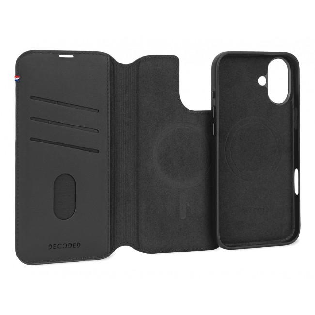 Leather case for iPhone 16, black Leather case for iPhone 16, black