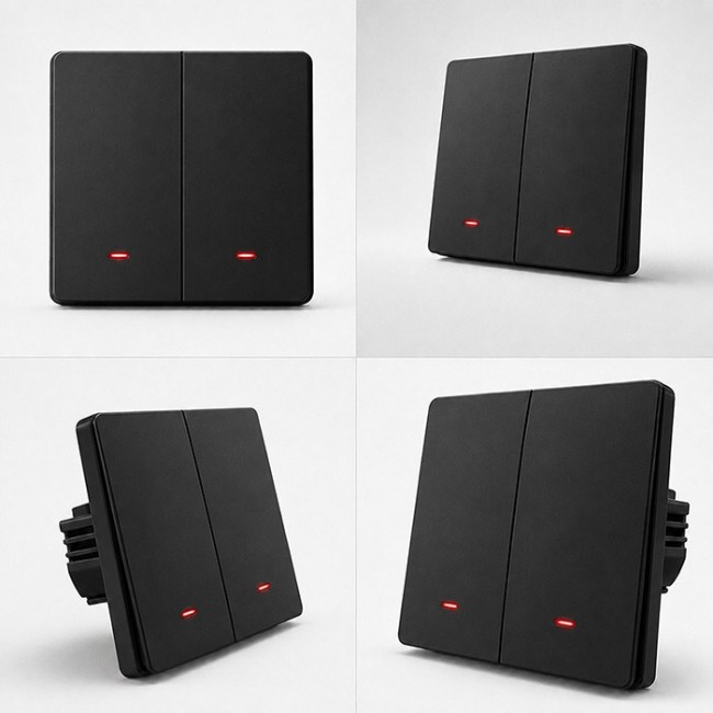 Qoltec 52708 Smart 2-Gang Light Switch | Wi-Fi | Timer | Tuya | Smart life | Black