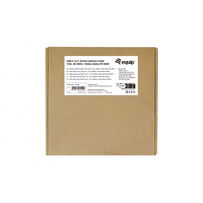 Equip USB-C to C Active Optical Cable, M/M, 15m, PD 60W, 4K/60Hz, 10Gbps, Video+Data+PD Equip USB-C to C Active Optical Cable, M/M, 15m, PD 60W, 4K/60Hz, 10Gbps, Video+Data+PD