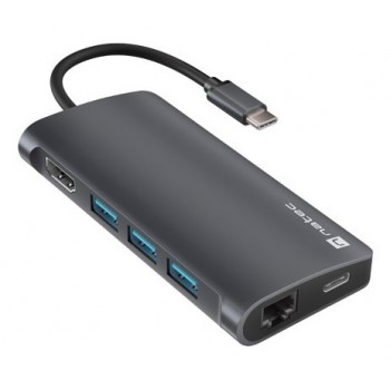 MULTIPORT ADAPTER NATEC FOWLER 2 V2 USB-C 8IN1 HUB - USB 3.0 3X, HDMI 4K, USB-C, RJ45, SD, MICRO SD