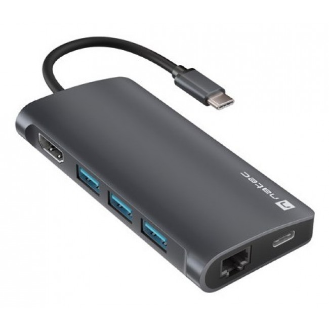 MULTIPORT ADAPTER NATEC FOWLER 2 V2 USB-C 8IN1 HUB - USB 3.0 3X, HDMI 4K, USB-C, RJ45, SD, MICRO SD