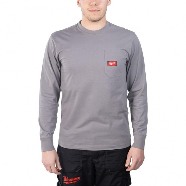 MILWAUKEE LONG SLEEVE POCKET T-SHIRT - LIGHT GREY WTLSGR-XL MILWAUKEE LONG SLEEVE POCKET T-SHIRT - LIGHT GREY WTLSGR-XL