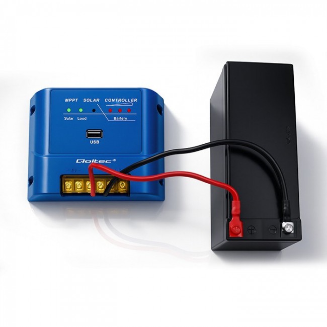 Qoltec 53671 Solar charge controller MPPT 15A for powering DC consumers and charging batteries 12V / 24V | LiFePO4