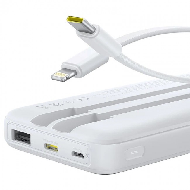 Baseus Lipow Power Bank 10000mAh 22.5W with Two Built-in Cables (with Baseus Simple USB-A - USB-C 3A 20cm Cable) - White