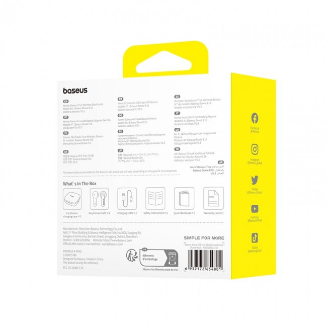 Baseus Bowie E16 Headset True Wireless Earphones In-ear Calls/Music USB Type-C Bluetooth Black Baseus Bowie E16 Headset True Wireless Earphones In-ear Calls/Music USB Type-C Bluetooth Black