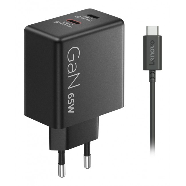 Lenovo Dual USB-C 65W GaN Charger Universal Black AC Indoor