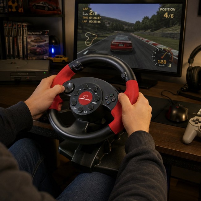 ESPERANZA EG103 Gaming Controller Steering wheel PC,Playstation 2,Playstation 3 Digital Black,Red