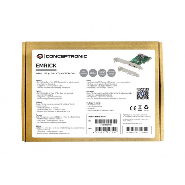 Conceptronic EMRICK 2-Port USB 3.2 Gen 2 Type-C PCIe Card, self-powered