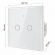 Qoltec 52716 Smart Touch 2-Gang Light Switch | Wi-Fi | Timer | Tuya | Smart Life | Tempered Glass | White
