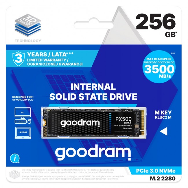 Goodram PX500 GEN.3 SSDPR-PX500-256-80-G3 internal solid state drive 256 GB M.2 PCI Express 3.0 NVMe 3D NAND Goodram PX500 GEN.3 SSDPR-PX500-256-80-G3 internal solid state drive 256 GB M.2 PCI Express 3.0 NVMe 3D NAND