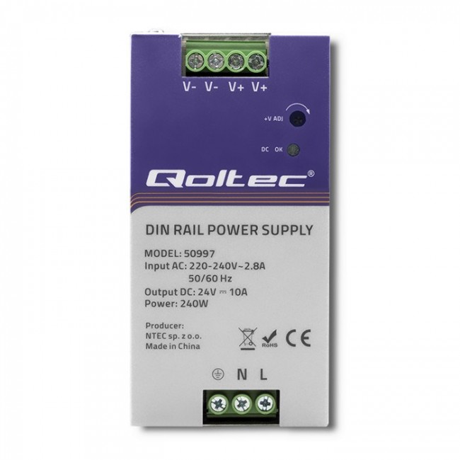 Qoltec 50997 DIN rail power supply | 240W | 24V | 10A Qoltec 50997 DIN rail power supply | 240W | 24V | 10A