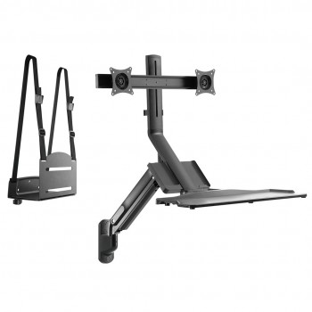 Maclean Dual Monitor Wall Mount and Keyboard, Gas Spring with Computer Mount, for 17