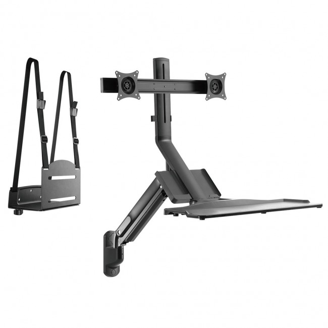 Maclean Dual Monitor Wall Mount and Keyboard, Gas Spring with Computer Mount, for 17