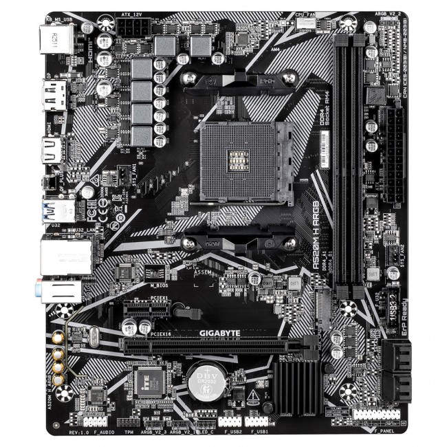 GIGABYTE A520M H ARGB Motherboard - Supports AMD Ryzen 5000 Series CPUs, up to 5100MHz DDR4 (OC), PCIe 3.0 x4 M.2, 1 GbE LAN, USB 3.2 Gen 1