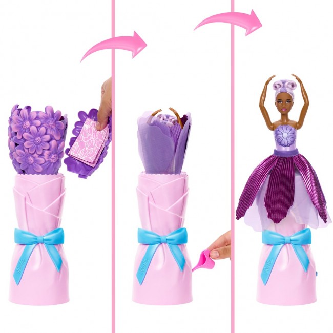 Barbie Petal Pop Scented Fashion Doll with Purple Dress, Reveal Accessories like Bunny & More