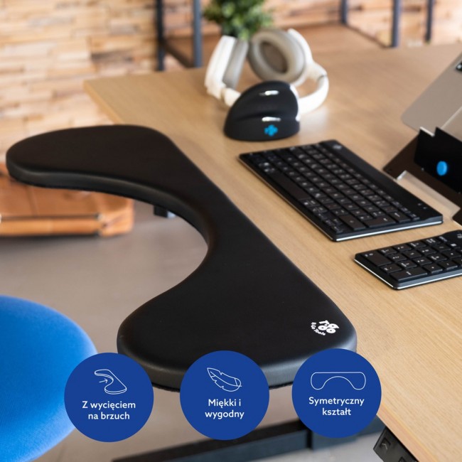 R-Go Tools Armrest R-Go, ergonomic, symmetrical, with abdominal cutout, soft foam, black