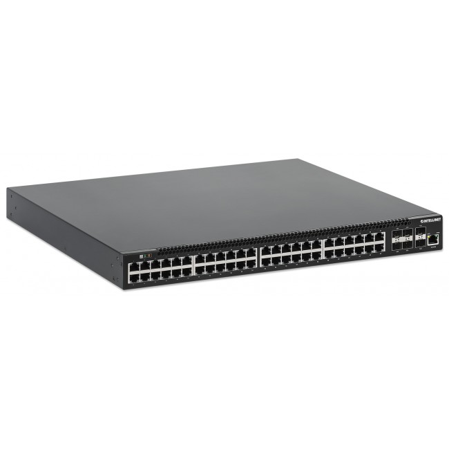 Intellinet 54-Port L3 Fully Managed PoE+ Switch with 48 Gigabit Ethernet Ports and 6 SFP+ Uplinks Intellinet 54-Port L3 Fully Managed PoE+ Switch with 48 Gigabit Ethernet Ports and 6 SFP+ Uplinks