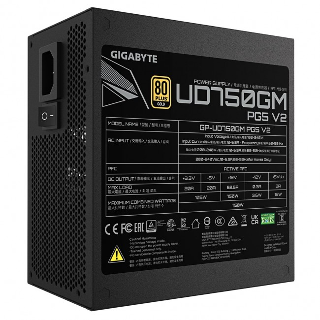 GIGABYTE UD750GM PG5 V2 Power Supply Unit- PCIe Gen 5.1, 80 PLUS Gold, Fully Modular Design, 120mm Fan, ATX 3.1 compatible, EU Plug GIGABYTE UD750GM PG5 V2 Power Supply Unit- PCIe Gen 5.1, 80 PLUS Gold, Fully Modular Design, 120mm Fan, ATX 3.1 compatible, EU Plug