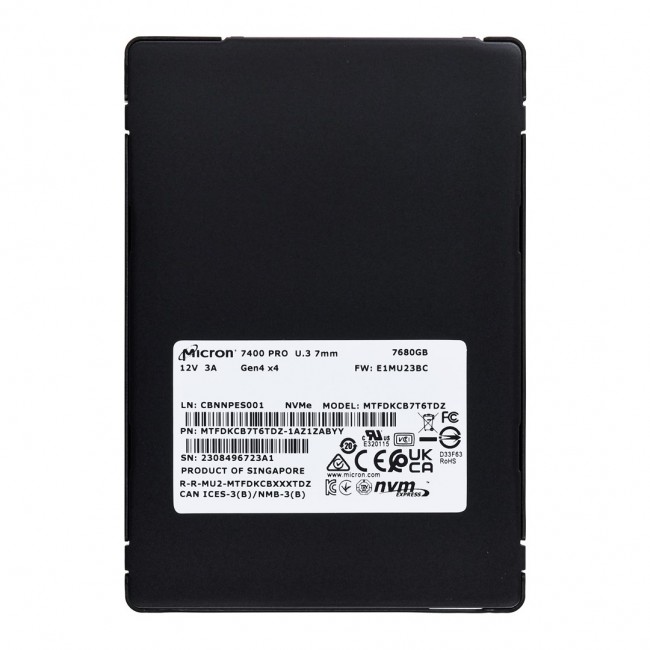 Micron 7400 PRO 7.68 TB U.3 PCI Express 4.0 NVMe 3D TLC NAND Micron 7400 PRO 7.68 TB U.3 PCI Express 4.0 NVMe 3D TLC NAND
