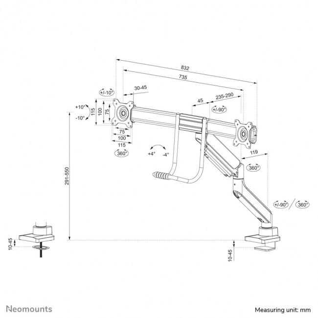 Neomounts DS75-450WH2 Monitor arm 17-32