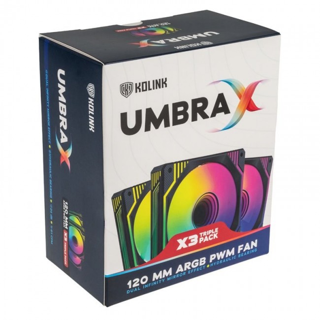 Kolink UMBRA X 120mm PWM ARGB TRIPLE PACK Processor Fan 12 cm Black, White 3 pc(s)