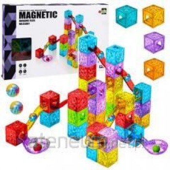 Klocki Magnetyczne Konstrukcyjne Sze ciany Tor Kulkowy Kolorowe 60 el.