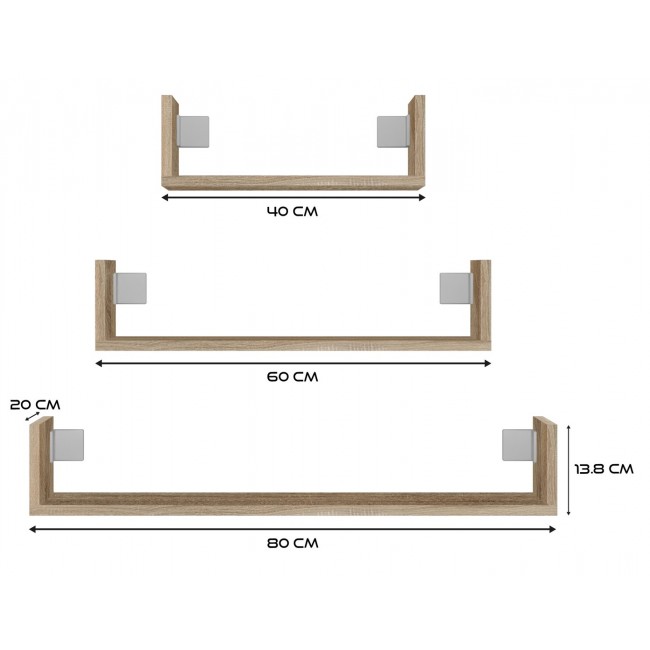 Topeshop MOBI 3P SONOMA shelve Floating shelf Wall mounted Particle board Oak