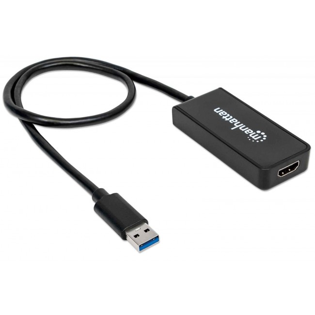 Manhattan USB-A to HDMI Adapter Cable, 60cm, Male to Female, 5 Gbps (USB 3.2 Gen1 aka USB 3.0), 2560x1440 @ 32-bit colour, Full HD video 1080p@16:9, Black, Blister Manhattan USB-A to HDMI Adapter Cable, 60cm, Male to Female, 5 Gbps (USB 3.2 Gen1 aka USB 3.0), 2560x1440 @ 32-bit colour, Full HD video 1080p@16:9, Black, Blister