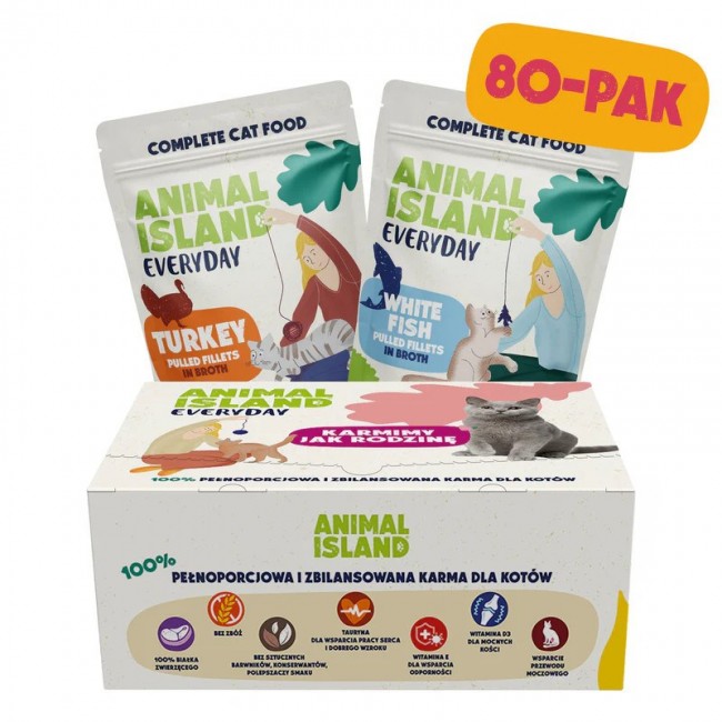 ANIMAL ISLAND Turkey / White fish Fillets in broth - wet cat food - 80x85g ANIMAL ISLAND Turkey / White fish Fillets in broth - wet cat food - 80x85g