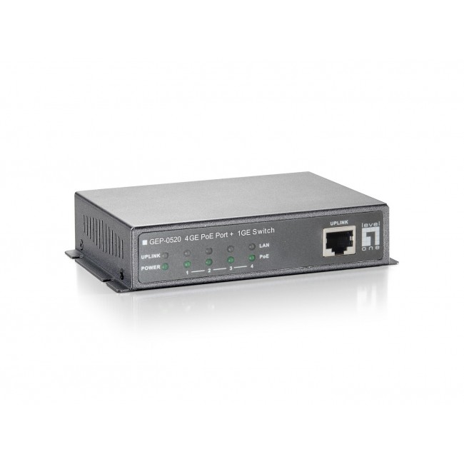 LevelOne 5-Port Gigabit PoE Switch, 61.6W, 802.3af PoE, 4 PoE Outputs, power adapter included LevelOne 5-Port Gigabit PoE Switch, 61.6W, 802.3af PoE, 4 PoE Outputs, power adapter included