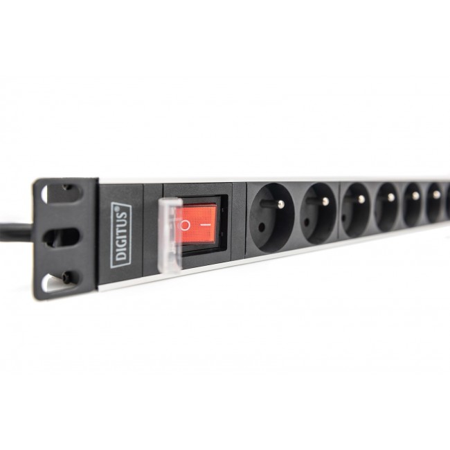 Digitus Socket strip with aluminum profile and switch, 8-way CEE 7/5, 2 m cable safety plug with grounding contact