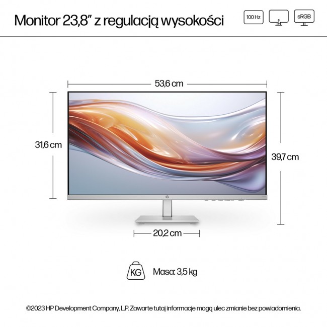 HP 23.8-inch Series 5 FHD monitor with height adjustment - 524sh