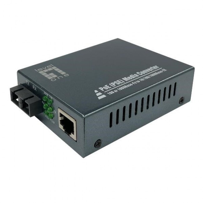 LevelOne RJ45 to SC Gigabit Media Converter, PoE PSE, Multi-Mode Fiber, 0.5km
