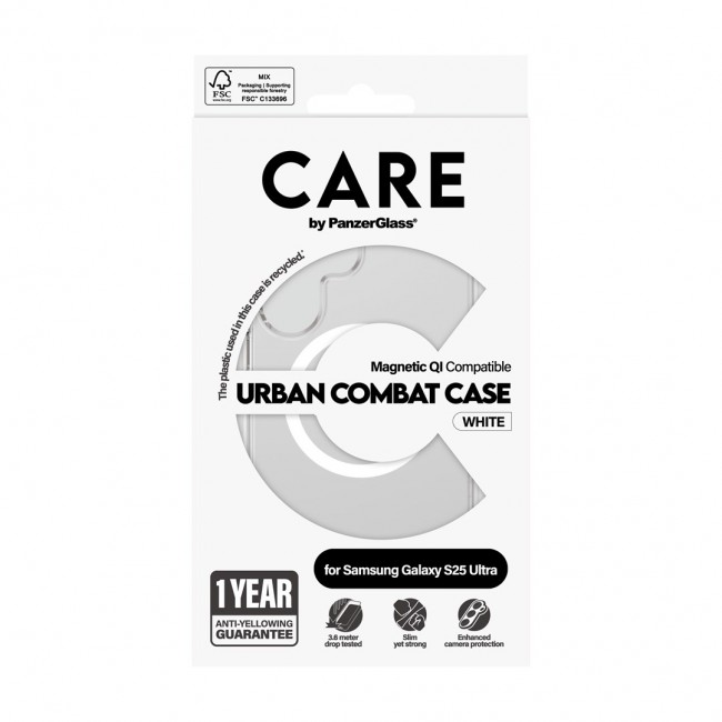 PanzerGlass CARE by Urban Combat Case Transparent w. White Qi Compatible Samsung Galaxy S25 Ultra