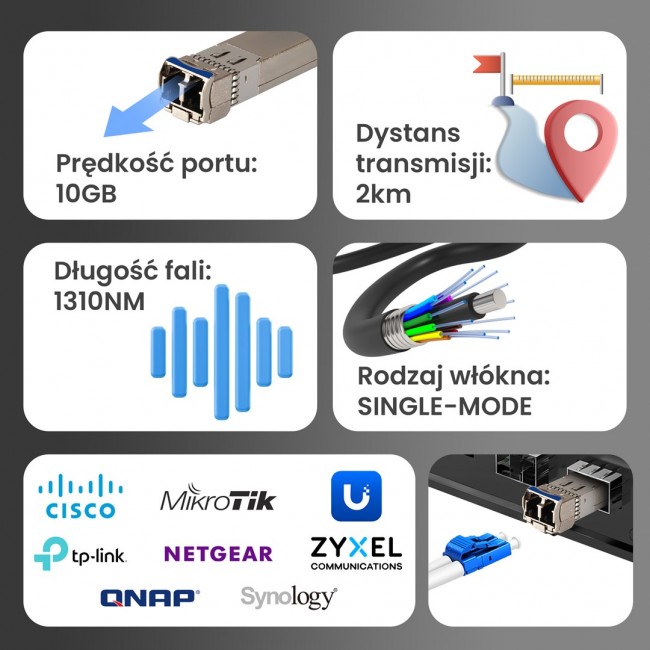 Extralink SFP+ 10G 2-pack | Modu SFP+ | 10Gbps, LC/UPC, 1310nm, 2km, single mode, DOM (EX.35917) network transceiver module