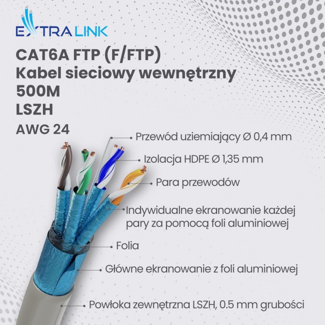 Extralink Twisted pair CAT6A FTP (F/FTP) V2 Indoor 500M